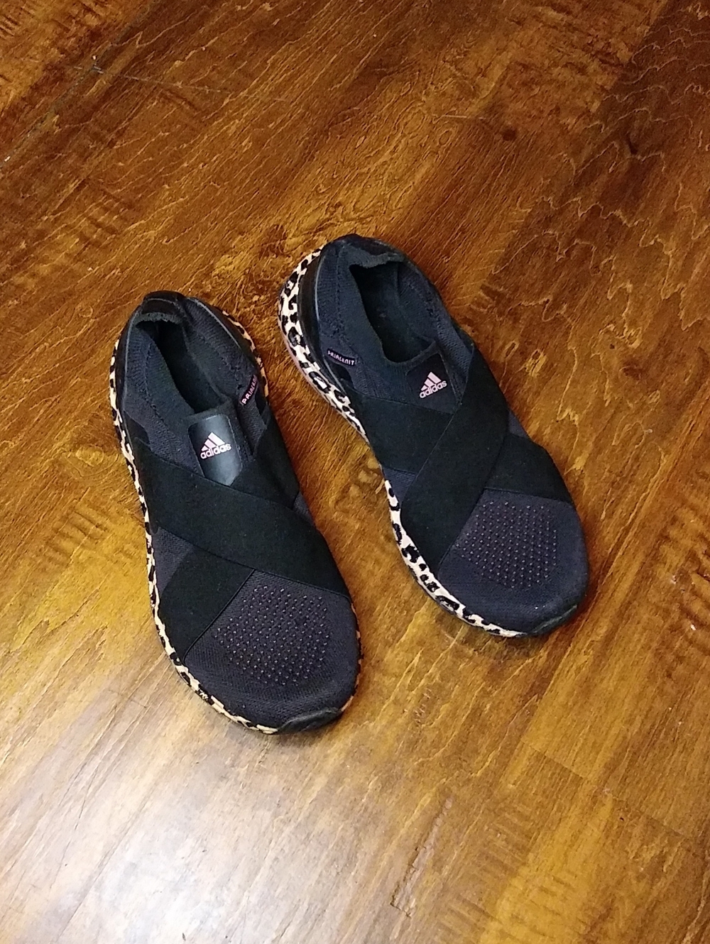 adidas Women’s Black Slip-On Sneakers with Leopard-Print Trim